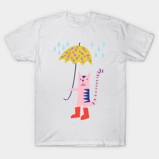 Pink cat in the rain T-Shirt